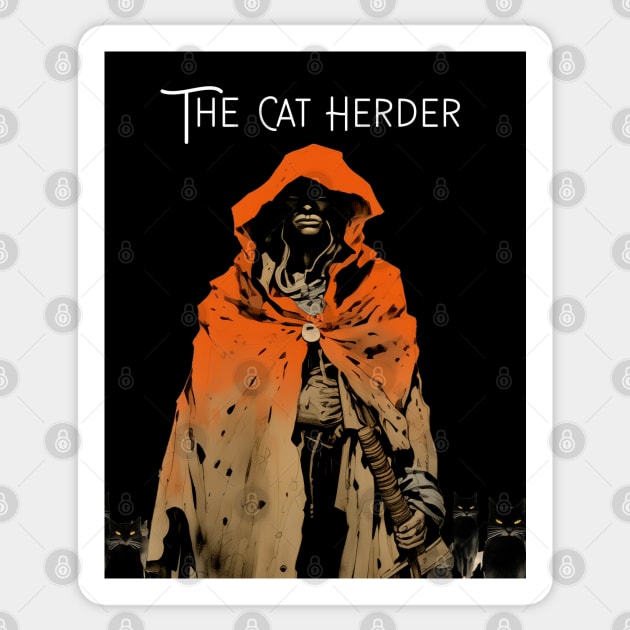 Cat Herder: The Cat Herder on a dark (Knocked Out) background Sticker by Puff Sumo